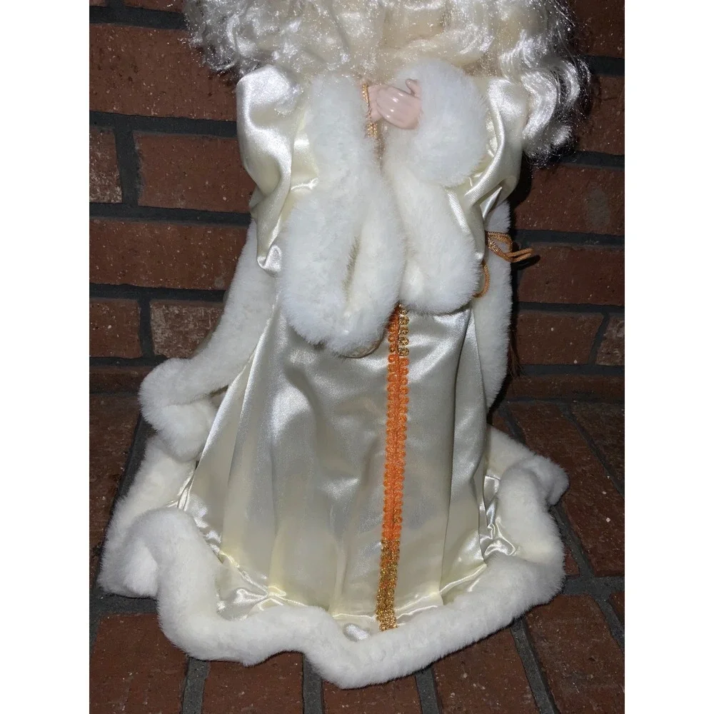 Vintage White Satin Santa Claus Tree Topper Faux Fur Father‎ Christmas Musical